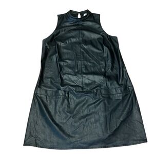 Amanda Uprichard Black Vegan Leather Mini Dress, Sleeveless, Pockets, Sz S